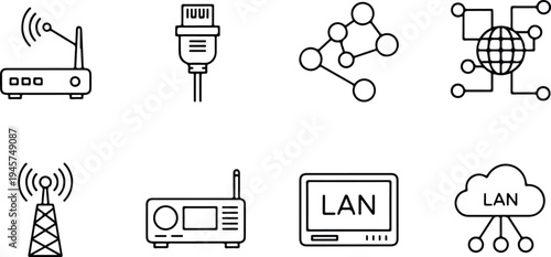 Technology icon set for networking and communication systems