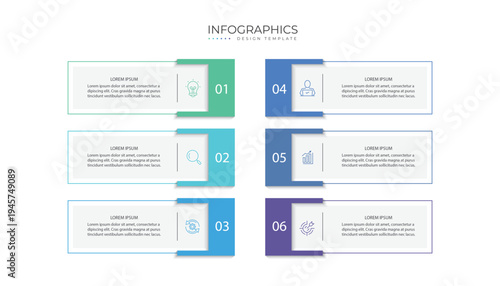 Business infographic template. 6 Step timeline journey. Process diagram, 6 options, Infographic elements vector illustration.