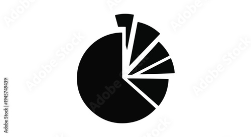 Solid black pie chart icon features several distinct slices pulled slightly apart, representing data segmentation and clear business analysis.