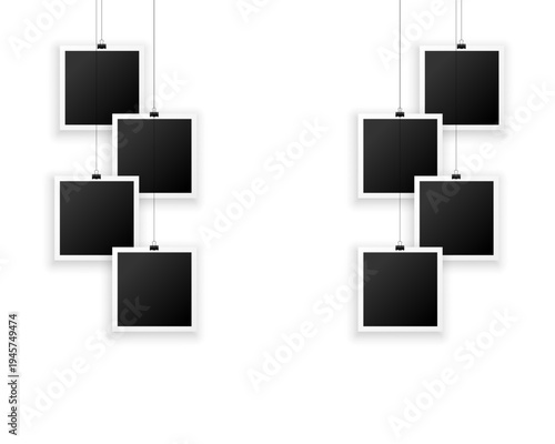 Polaroid Frames Hanging String Binder Clip Photo Display Vector EPS

