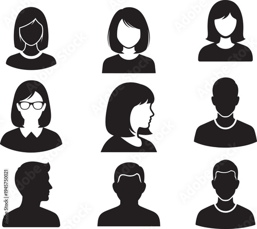 Set of black silhouette profile icons for users or people