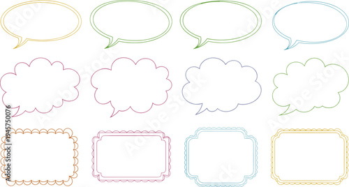 Colorful speech bubbles and decorative frames collection, comic dialog clouds and ornamental labels vector illustration set for messages, stickers and design elements