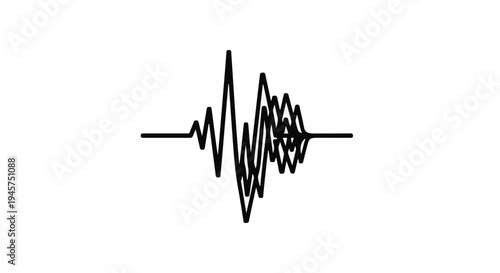 A jagged, dense cluster of black line graph fluctuations sits centrally on a stark white background, suggesting an intense spike in data or energy levels.