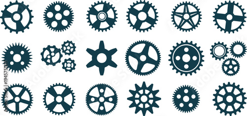 Steampunk-inspired mechanical gears and cogs illustration collection