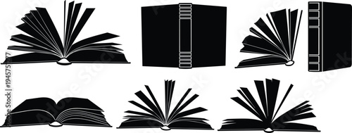 Book silhouettes vector illustration, open and closed books, education icons, literature graphics, school design, reading concept, publishing art, knowledge symbol