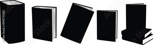 Book silhouettes vector pack, stacked and upright books, education icons, literature graphics, school design, reading illustration, publishing art, knowledge symbol