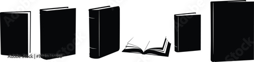 Book silhouettes vector pack, open and closed books, upright icons, stacked graphics, education design, literature illustration, reading concept, publishing art