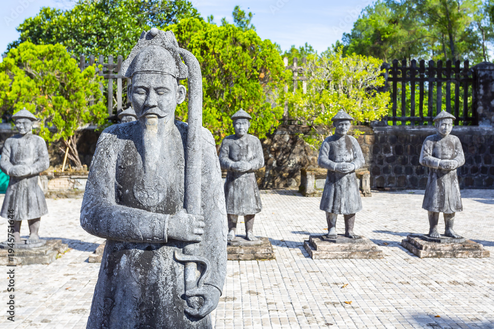 Fototapeta premium Stone Mandarins and Royal Courtyard at Khai Dinh Imperial Tomb, a UNESCO site in Hue, Vietnam