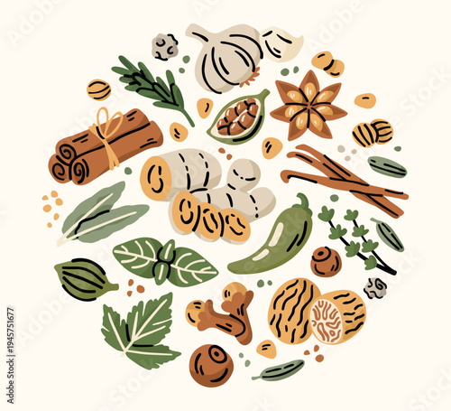Spice and herb ingredient cooking illustration