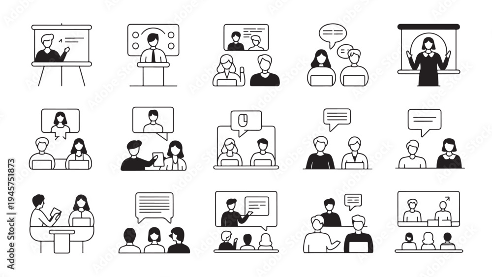 Fototapeta premium Communication and presentation line icons