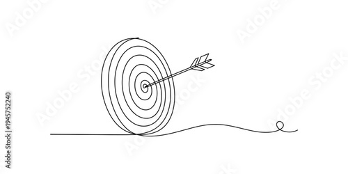 A continuous line drawing of a target with an arrow hitting the bullseye, symbolizing success and precision Vector, illustration