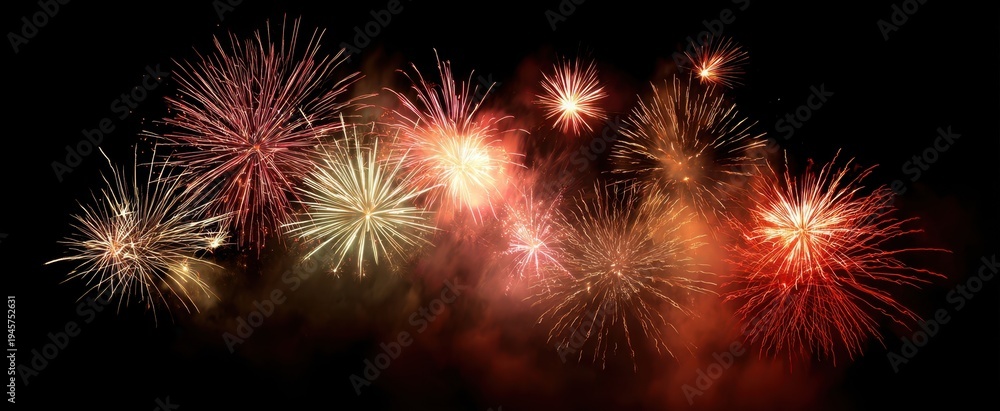 Fototapeta premium The Fireworks Display Over a Night Sky Illuminating Colorful Bursts and Festive Sparks