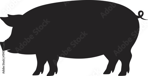 Pig silhouette design, farm animal vector art, livestock outline illustration, agriculture graphic symbol, domestic animal icon, simple stylized representation