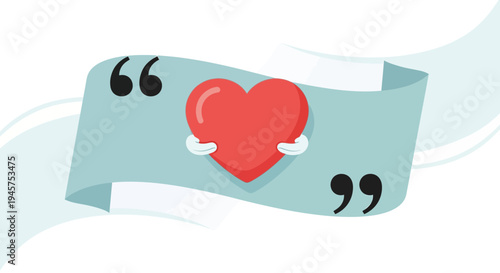 Cute Heart Character Holding Quote Ribbon, Love Message Concept