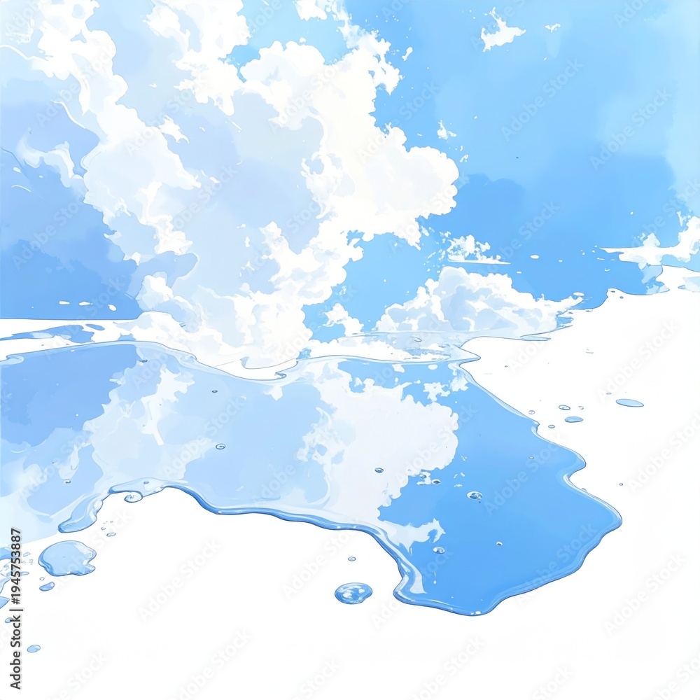 Obraz premium Vast Blue Sky With Fluffy White Clouds Reflected In Calm Water Surface