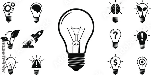 Creative concepts illustrated with light bulb icons representing diverse ideas and innovations