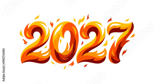Year of the 2027 in Flaming Countdown Typography Style