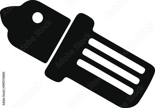 A black and white illustration of a seatbelt buckle and strap