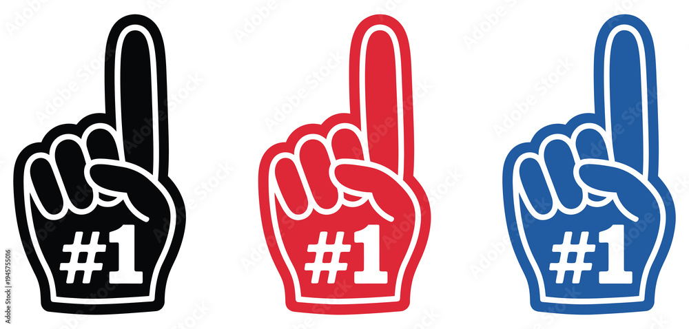 Fototapeta premium Foam hand icon with number one gesture, symbolizing fan support, team pride, and sports enthusiasm, ideal for event graphics, fan merchandise, and digital or print design projects.