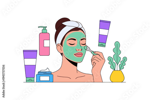 Woman Applying Facial Mask For Skin Care And Beauty Routine