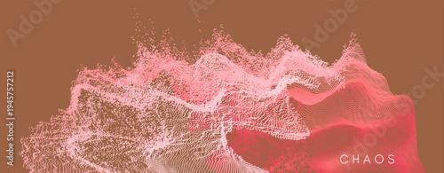 Array with dynamic emitted particles. Water splash imitation. Abstract dackground. Vector illustration. Design for banner, flyer, poster, cover or brochure.v