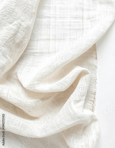 Close Up of Textured White Fabric Draping Over a Neutral Surface