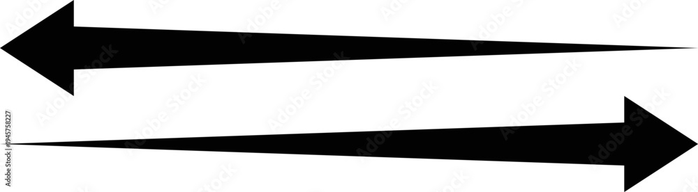 Fototapeta premium Two opposing directional arrows pointing left and right with thick arrowheads.