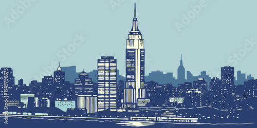 Empire State Building Glowing Night Skyline – Panoramic Manhattan View with Radiant Skyscrapers, Iconic NYC Lights, and Classic New York City Nighttime Atmosphere