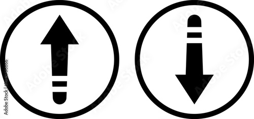 Up and down arrows encased in circular borders with small horizontal lines