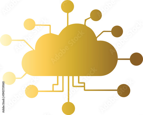 Golden cloud computing icon with connected nodes