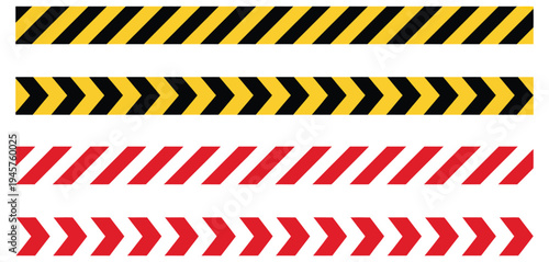 Barricade tape vector, caution warning stripes in red, white, black, and yellow, diagonal repeatable seamless pattern, ideal for safety hazard tape, construction warnings, industrial signage, and work