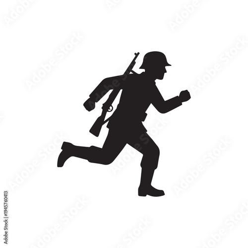 Soldier Silhouette Running with Rifle WWII Era.