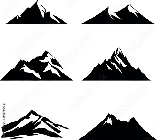 Set of Minimalist Mountain Peak Silhouettes Vector Art EPS for Outdoor and Travel Graphic Design