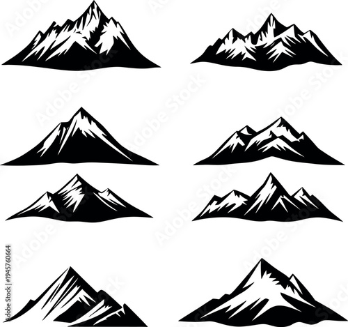 Mountain Peaks Silhouette Vector Set - Scalable EPS Icons for Outdoor Adventure and Hiking Design