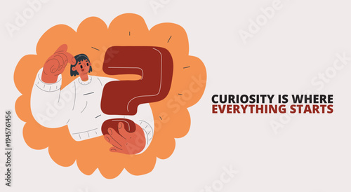 Cartoon vector illustration of a woman holding a question mark, representing uncertainty, decision-making, or pondering choices