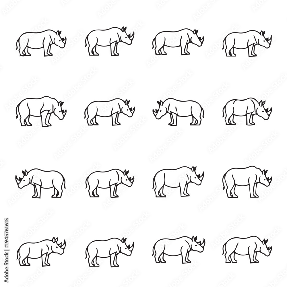 Obraz premium Rhino Pattern Vector Outline Silhouette Seamless Background