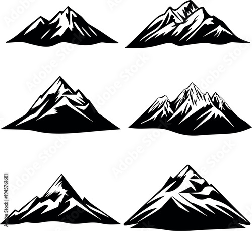 Set of Mountain Peak Silhouettes Vector Art - Collection of High Altitude Summit Icons for Design