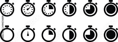 Timers icon set. Countdown timer symbol. Timer. Stopwatch collection - stock vector. isolated on transparent background