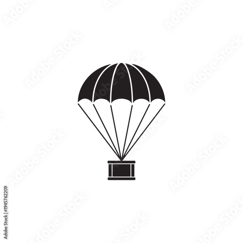 Black Silhouette Parachute Dropping Cargo Box.
