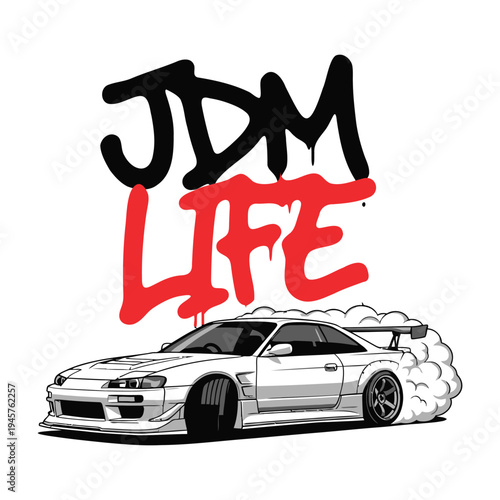 JDM car culture lifestyle with a drift racing vehicle tshirt design