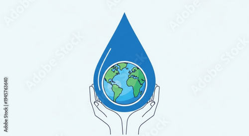 Hands holding a blue water droplet with earth inside symbolizing eco friendly conservation and sustainability