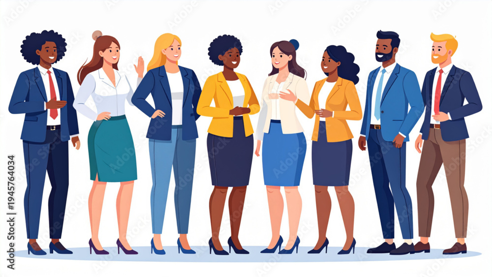 Obraz premium Plus Size Business People Set – Diverse Corporate Professionals Communicating Vector