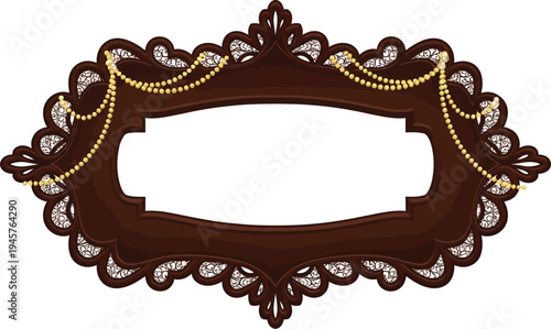 A beautifully designed brown picture frame with golden accents and diamonds on a white background
