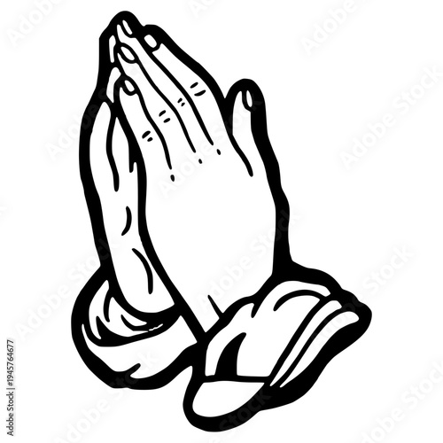 A pair of praying hands in a simple black and white vector illustration