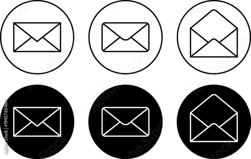 Variations of envelope icons on different background colors and styles