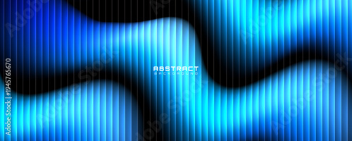 Blue ribbed abstract background overlap layer on dark space with reeded glass decoration. Modern graphic design element vertical cutout style concept for web, art, flyer, card, or brochure cover
