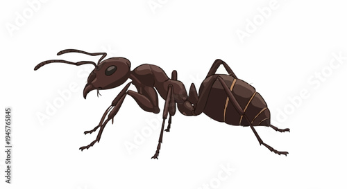 A detailed vector illustration of a brown ant, showcasing its segmented body and antennae, isolated on a clean white background for educational or design purposes