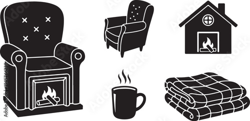 Cozy Home Decor with Fireplace and Comforting Elements Illustration