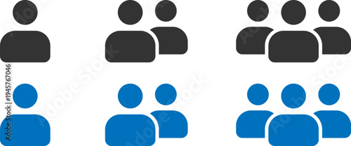 Illustrations of silhouettes and filled figures in groups of one to three people