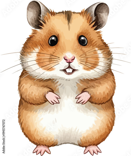 A cute hamster standing on its hind legs with a white background